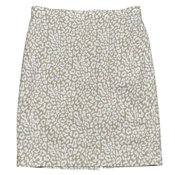 J.Crew Leopard Print Basketweave Lined Pencil Skirt Tan Cream Size 8 - Picture 1 of 7